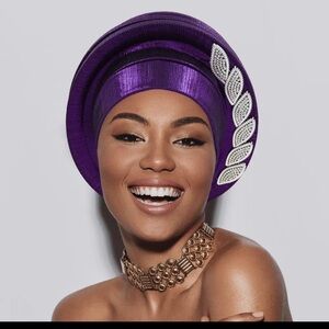 Elegant Purple Headwrap with Silver Accents